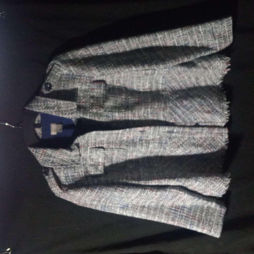 Chico s Women s Tweed Peplum Blazer Jacket Raw Hem Size 2